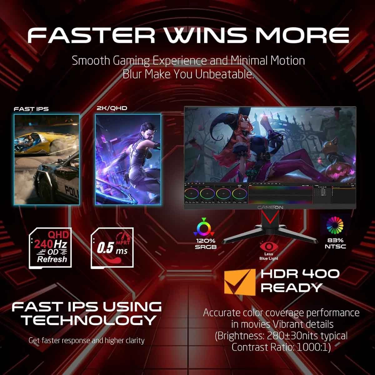 جيم أون شاشة ألعاب QHD بحجم 27" 240Hz Fast - الصورة 8